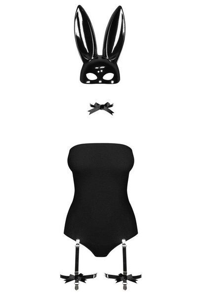 Еротичний костюм кролика Obsessive Bunny costume L/XL, black, боді, чокер, гартери, панчохи, маска SO7702 фото