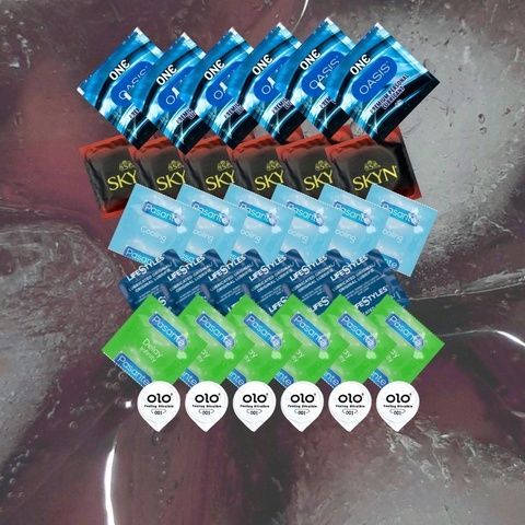 Набір асорті (LifeStyles Ultra Lubricated &ndash; 6 шт., OLO Feeling Ultrathin &ndash; 6 шт., Pasante Delay Infinity &ndash; 6 шт., Pasante Cooling &ndash; 6 шт., ONE Oasis 3 г &ndash; 6 шт., SKYN Intense Feel &ndash; 6 шт) MM1968 фото