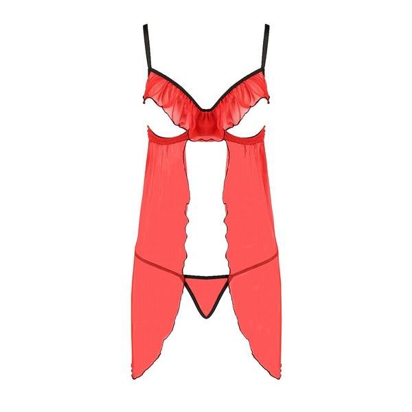 Прозорий пеньюар з відкритими грудьми CHERRY CHEMISE red L/XL - Passion Exclusive, трусики PS25501 фото