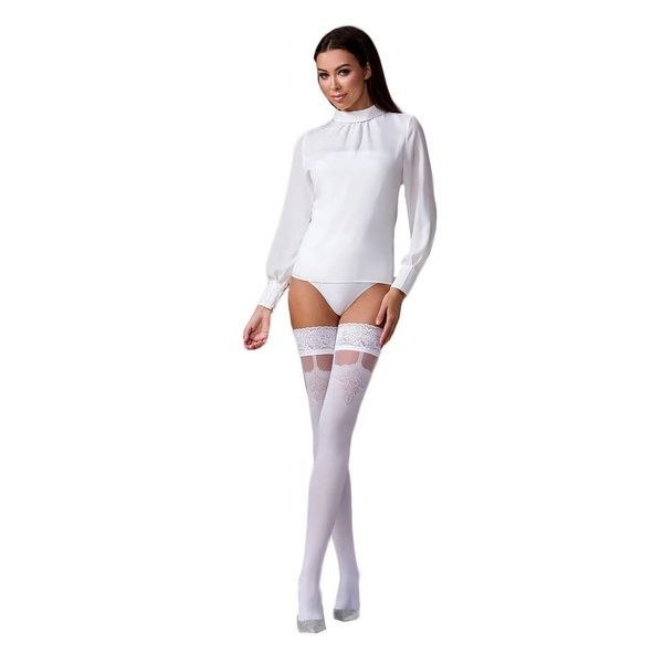 Панчохи Passion ST121 1/2 white на ажурній силіконовій резинці з квітковим орнаментом і вертикальним SO5791 фото