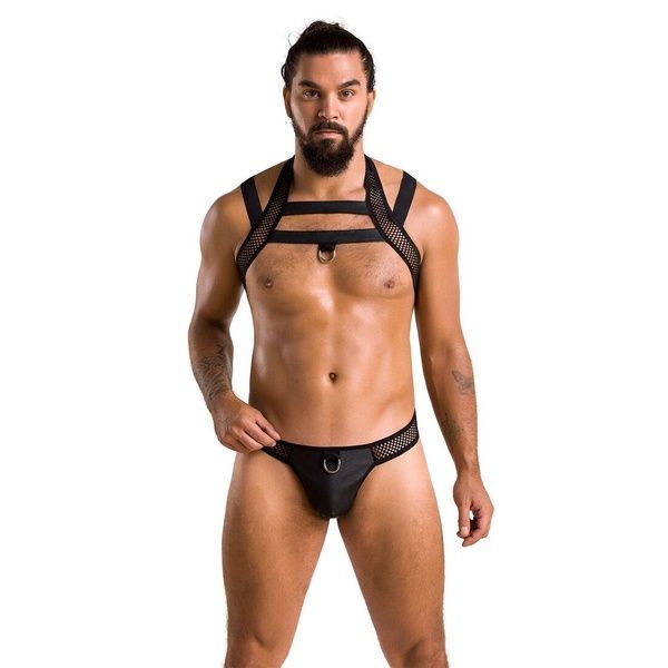 Комплект чоловічої білизни з кріпленнями Passion 043 JACOB XXL/XXXL Black, труси, шлейки SO7602 фото