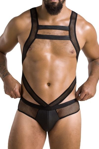 Чоловіче еротичне сітчасте боді Passion 045 VICTOR XXL/XXXL Black, екошкіра, сітка SO7608 фото