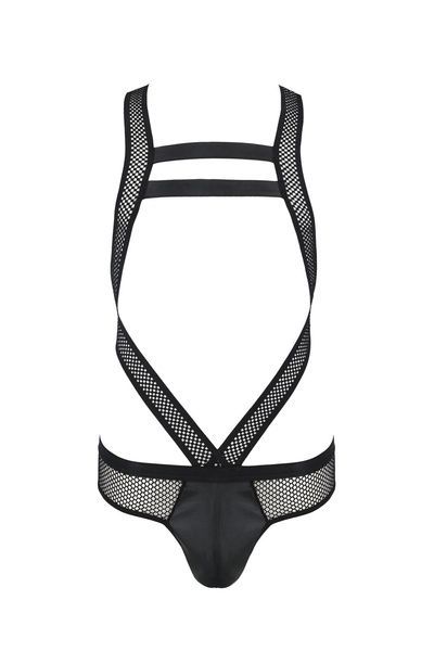 Чоловіче еротичне сітчасте боді Passion 045 VICTOR XXL/XXXL Black, екошкіра, сітка SO7608 фото
