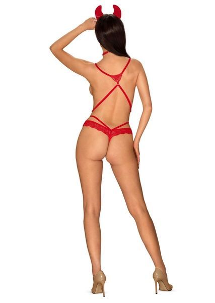 Еротичний костюм чортика зі стреп Obsessive Evilia teddy red L/XL SO7707 фото