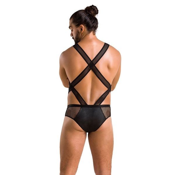 Чоловіче еротичне сітчасте боді Passion 045 VICTOR XXL/XXXL Black, екошкіра, сітка SO7608 фото