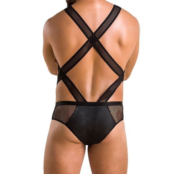 Чоловіче еротичне сітчасте боді Passion 045 VICTOR XXL/XXXL Black, екошкіра, сітка SO7608 фото