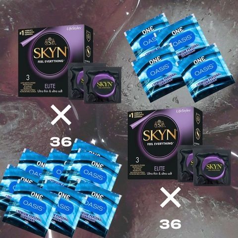 Набір Skyn Elite Non Latex, уп. 36 шт. &ndash; 2 шт., ONE Oasis 4,5 г &ndash; 14 шт MM1526 фото