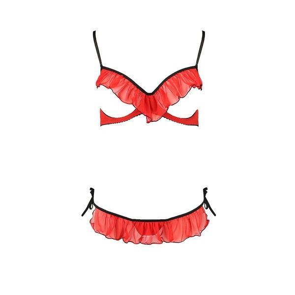 Комплект білизни Passion Exclusive CHERRY SET OpenBra S/M, red, відкритий ліф, трусики-спідничка PS25508 фото