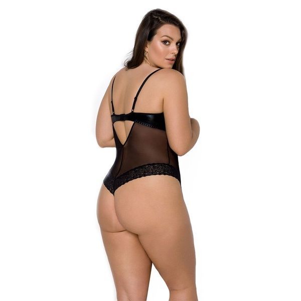 Боді Passion Exclusive NORTH BODY 6XL/7XL black, відкриті груди, з доступом, вініл та мережива SO7109 фото