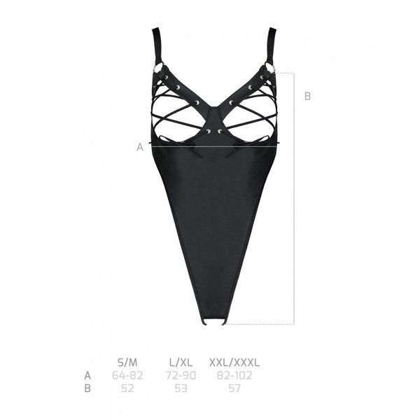 Боді з екошкіри Passion CELIN BODY L/XL, black, з доступом, відкритий SO6403 фото