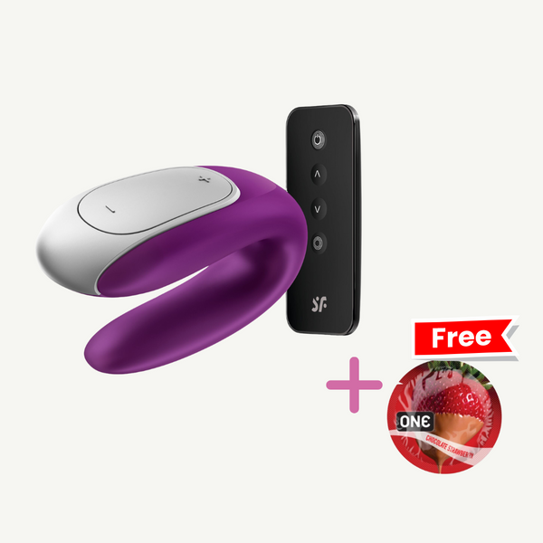 Satisfyer Double Fun (Violet) Смарт-вібратор для пар з пультом ДК + ONE з ароматом полуниці в шоколаді в ПОДАРУНОК TM0000824 фото