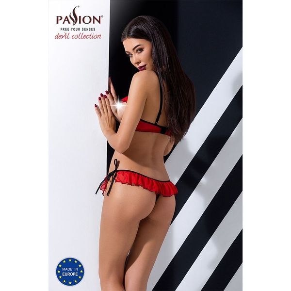 Комплект білизни Passion Exclusive CHERRY SET OpenBra S/M, red, відкритий ліф, трусики-спідничка PS25508 фото