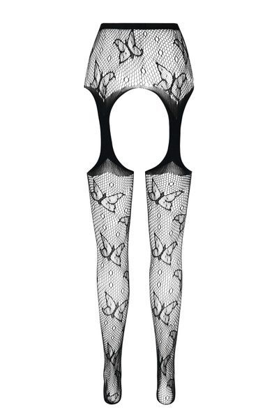 Еротичні колготки-бодістокінг Passion ECO S001 black, з доступом, декор метелики, підв&rsquo;язки SO7084 фото