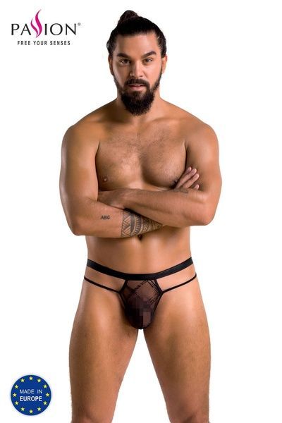 Чоловічі прозорі стринги Passion 029 THONG COLLIN XXL/XXXL Black, сітка SO7560 фото