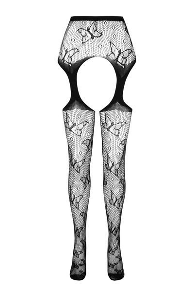 Еротичні колготки-бодістокінг Passion ECO S001 black, з доступом, декор метелики, підв&rsquo;язки SO7084 фото