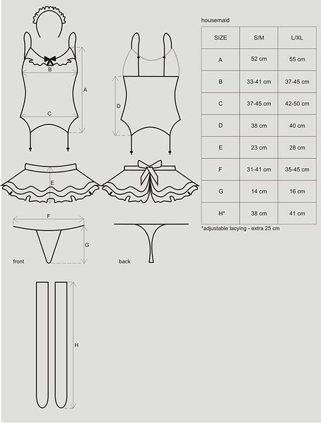 Еротичний костюм покоївки зі спідницею Obsessive Housemaid 5 pcs costume S/M, black, топ, спідниця, стринги, пов'язка на голову, п SO7709 фото