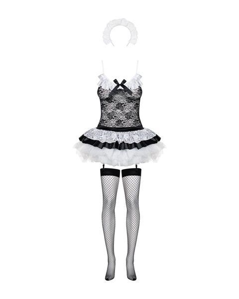 Еротичний костюм покоївки зі спідницею Obsessive Housemaid 5 pcs costume S/M, black, топ, спідниця, стринги, пов'язка на голову, п SO7709 фото
