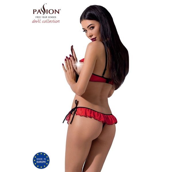 Комплект білизни Passion Exclusive CHERRY SET OpenBra XXL/XXXL red, відкритий ліф, трусики-спідничка PS25509 фото