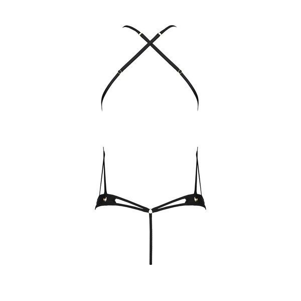 Боді з відкритим доступом Passion TASMINA BODY S/M, black, екошкіра, шнурівки, ажурні мережива SO7110 фото