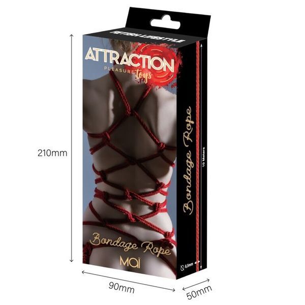 Мотузка для BDSM MAI Bondage Rope Red, довжина 10 м, діаметр 6,5 мм, поліестер SO6574 фото