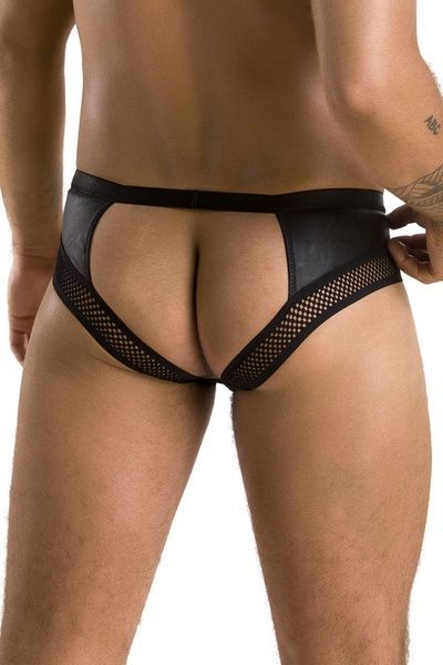 Чоловічі труси з ланцюжком Passion 030 SLIP TOM L/XL Black, екошкіра, відкриті сідниці SO7561 фото