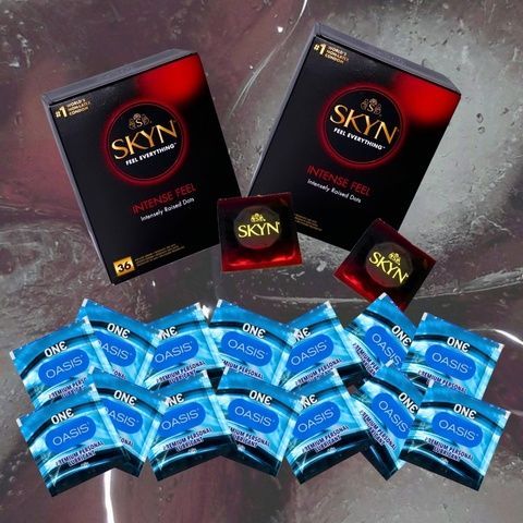 Безлатексні, ребристі Skyn Intense Feel уп. 36 шт &ndash; 2 шт., ONE Oasis лубрикант на водній основі 4,5 г &ndash; 14 шт MM26635 фото