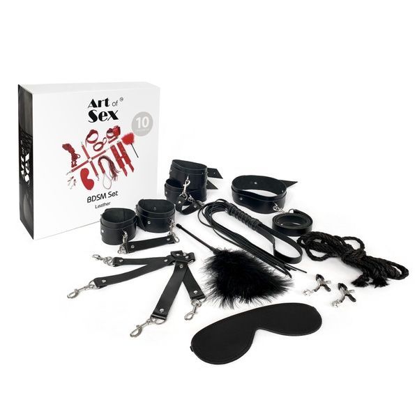 Набір BDSM Art of Sex &ndash; Set Leather, 10 предметів, чорний, натуральна шкіра SO7138 фото