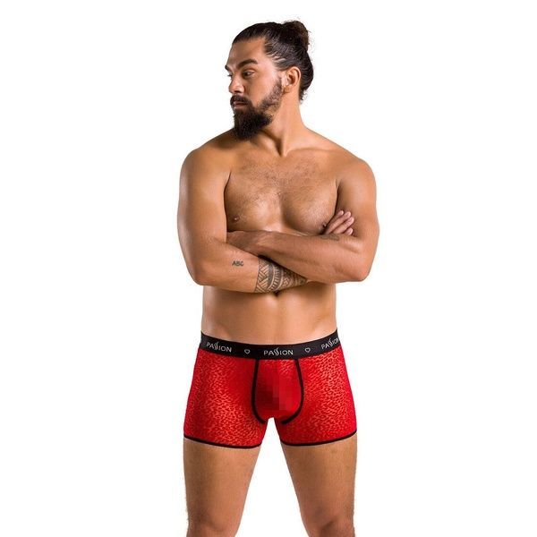 Чоловічі прозорі боксери Passion 046 SHORT PARKER XXL/XXXL Red, сітка, під леопард SO7611 фото